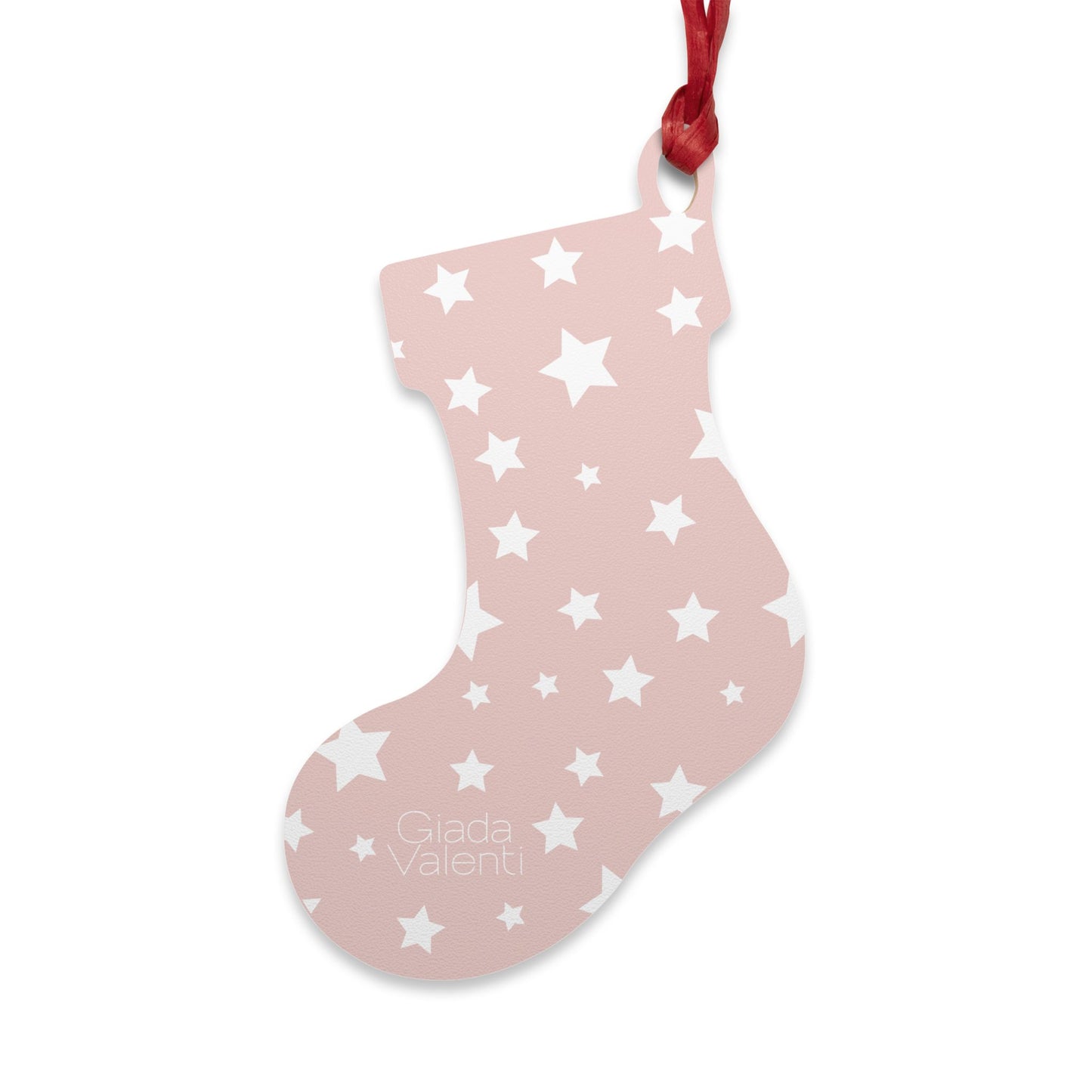 Giada Valenti | Christmas Stocking Wooden Ornament | Designed in Italy | Pink White Stars | Christmas Ornament | Christmas Gift