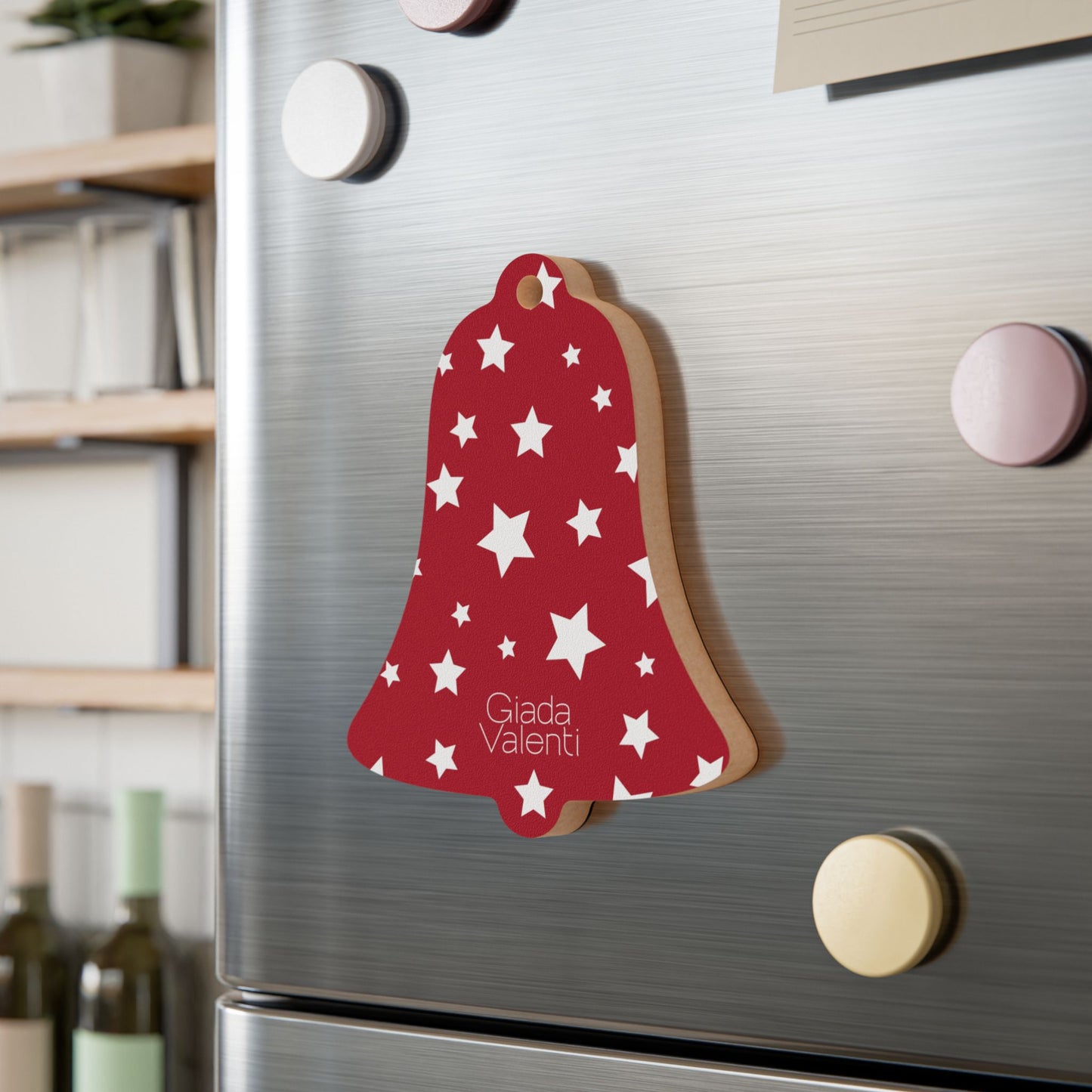 Giada Valenti | Bell Shape Wooden Ornaments | Designed in Italy | Red White Stars | Christmas Ornament | Christmas Gift