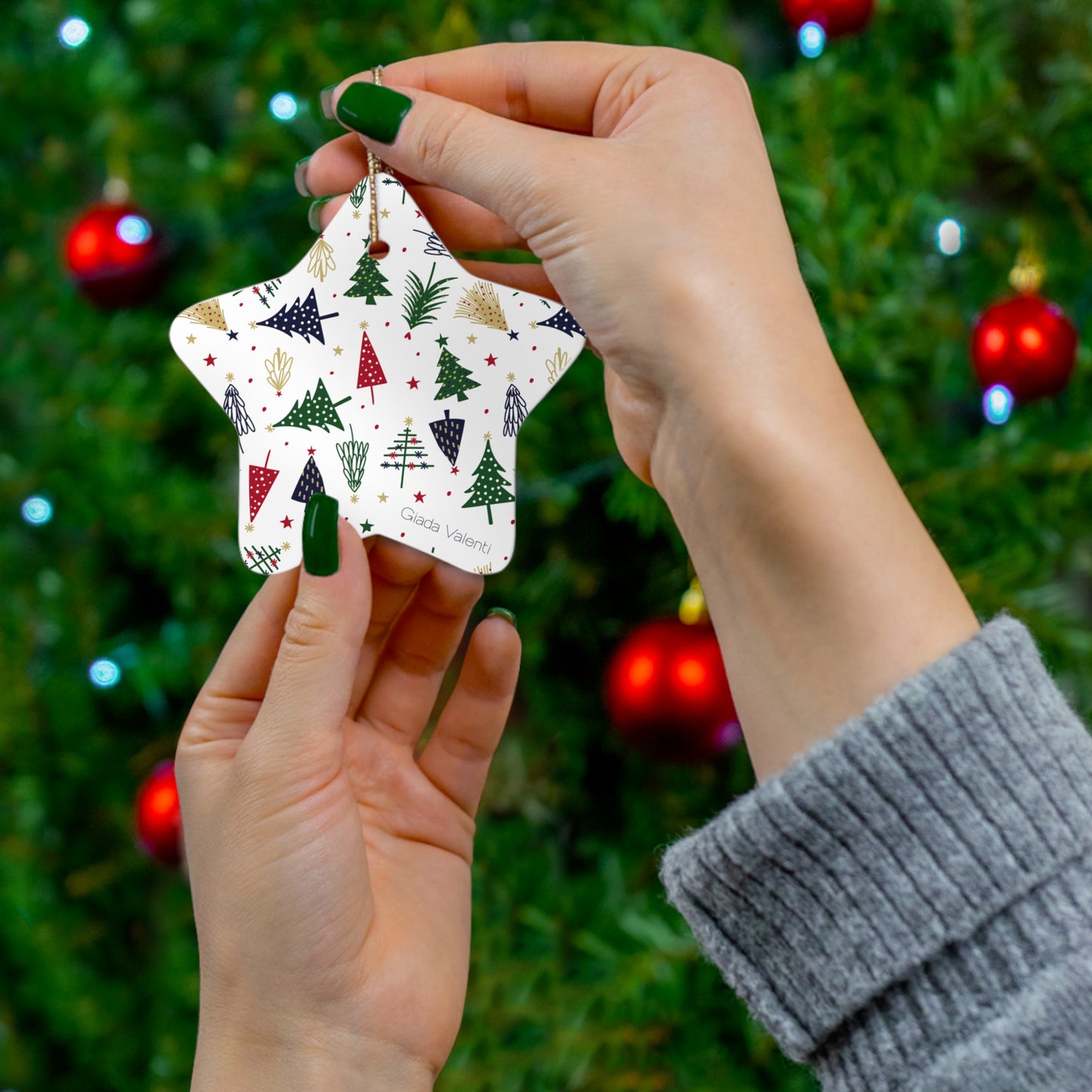 Christmas Trees Ceramic Ornament with Italian design print | Giada Valenti | Christmas Gift | Star shape