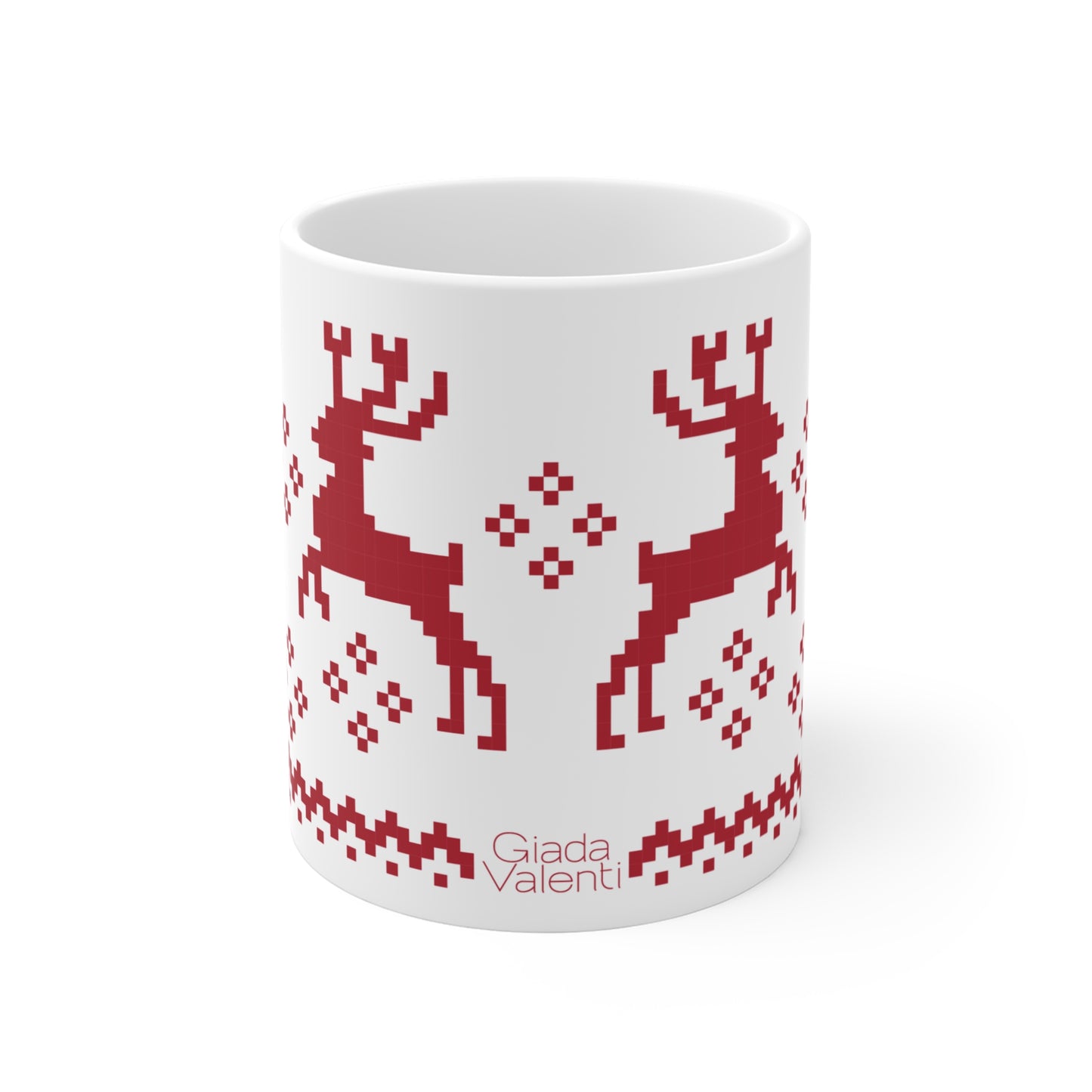 Jacquard Reindeer Christmas Mug with exclusive Italian design print (11oz) | Red | Giada Valenti Collection