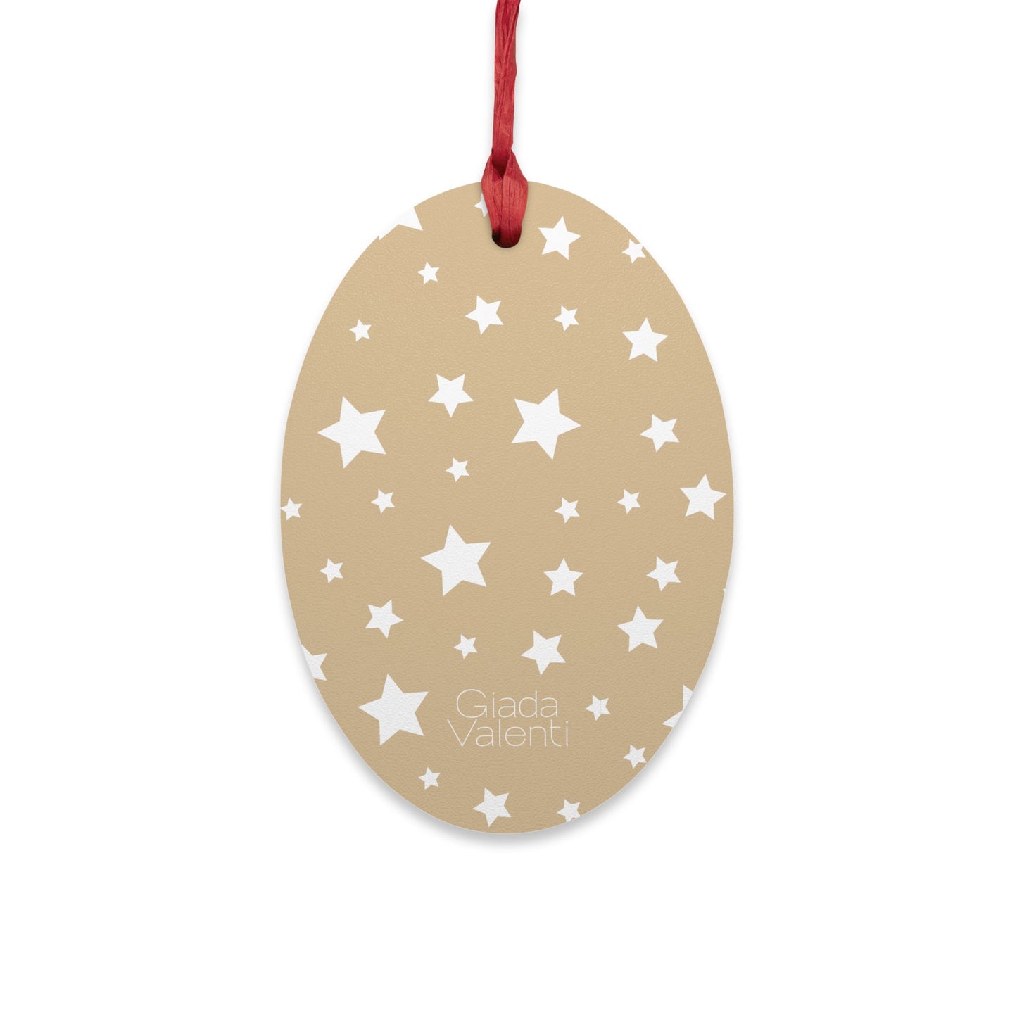 Oval Shape Wooden Ornaments | Designed in Italy | Beige White Stars | Giada Valenti | Christmas Ornament | Christmas Gift | Italian Design