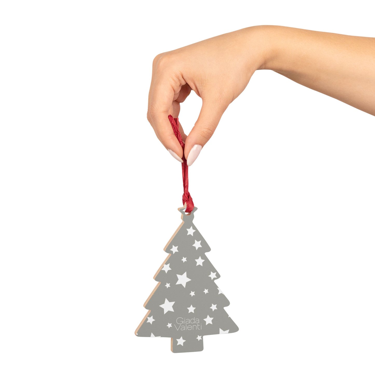 Giada Valenti | Tree Shape Wooden Ornament | Designed in Italy | Silver White Star | Christmas Ornament | Christmas Gift | Italian Design