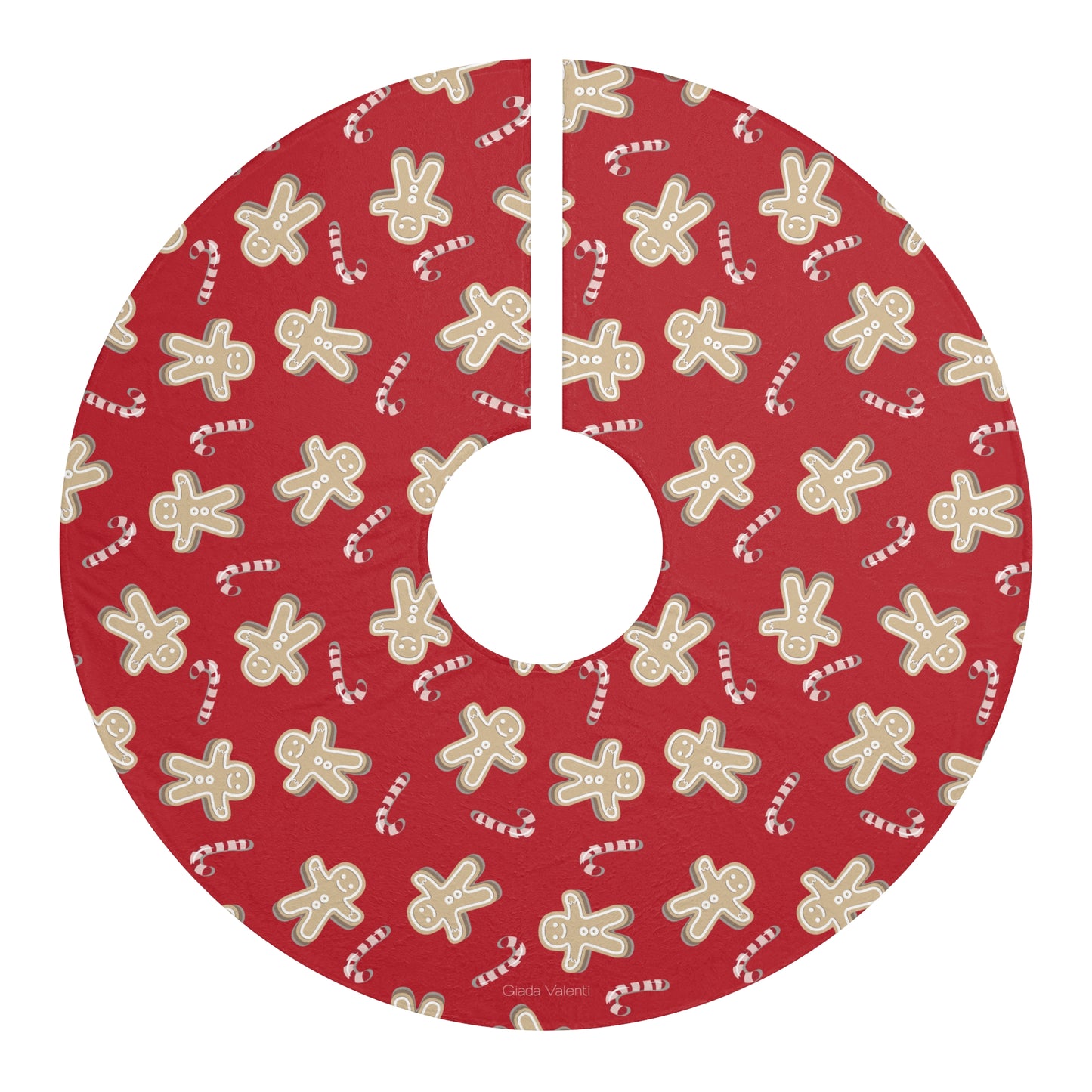 Ginger Bread Candy Cane Tree Skirt with Italian Design print | Red | Giada Valenti | Christmas Decoration | Christmas Gift