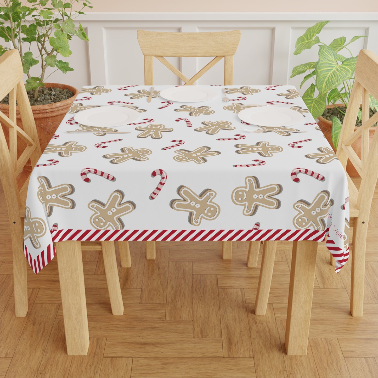 Gingerbread Candy Cane Tablecloth with Italian Design print | Blue | Giada Valenti | Christmas Decoration | Christmas Gift