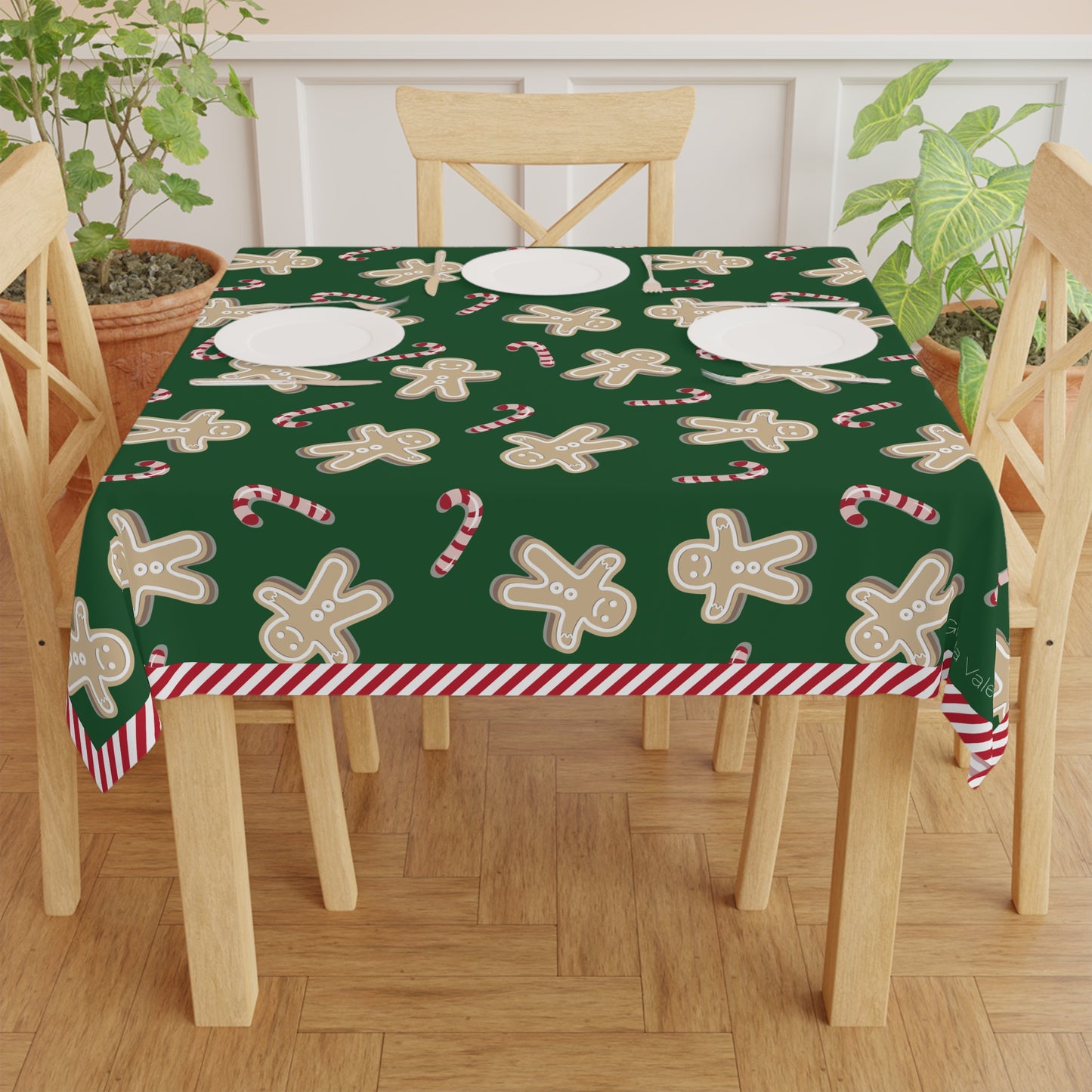 Gingerbread Candy Cane Tablecloth with Italian Design print | Green | Giada Valenti | Christmas Decoration | Christmas Gift