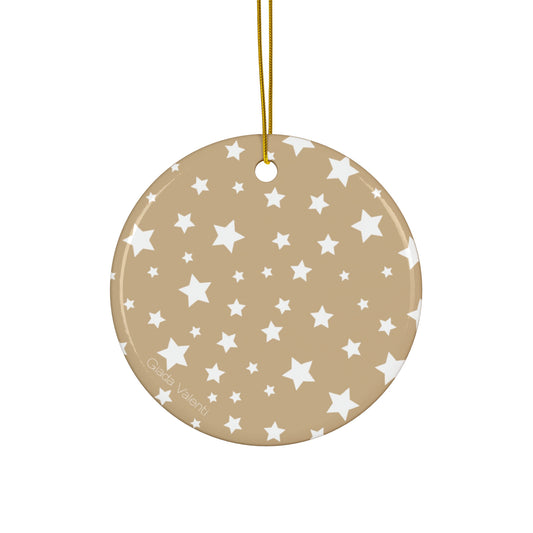 Ceramic Ornament with Italian Design print | Beige with White Stars | Giada Valenti Collection