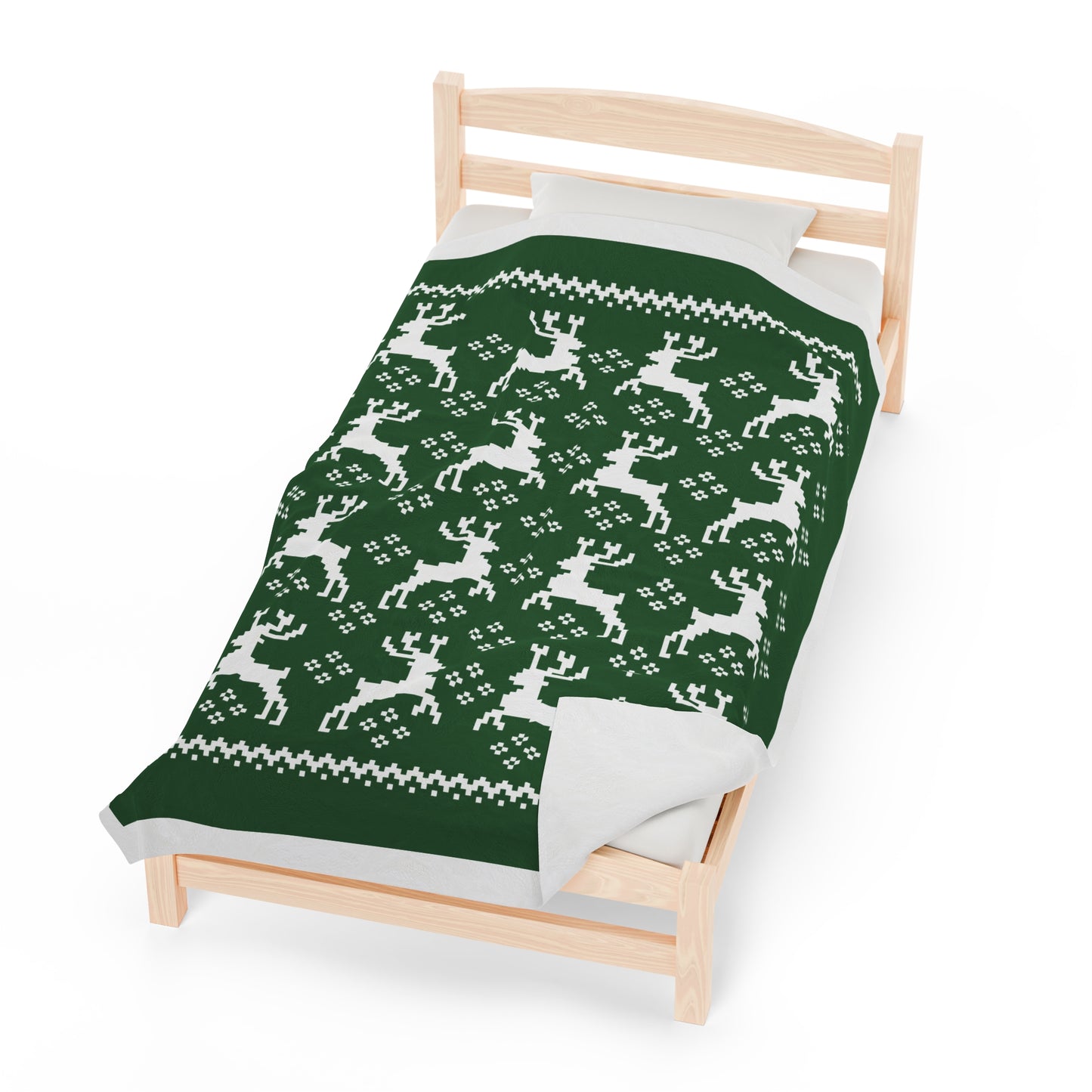 Jacquard Reindeer Christmas Velveteen Plush Blanket with Italian design print | 60x80 | Green | Giada Valenti | Christmas Gift