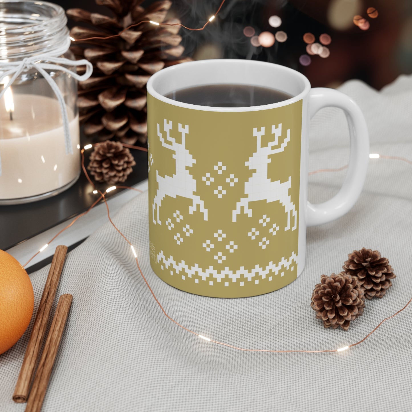 Jacquard Reindeer Christmas Mug with exclusive Italian design print (11oz) | Gold | Giada Valenti Collection