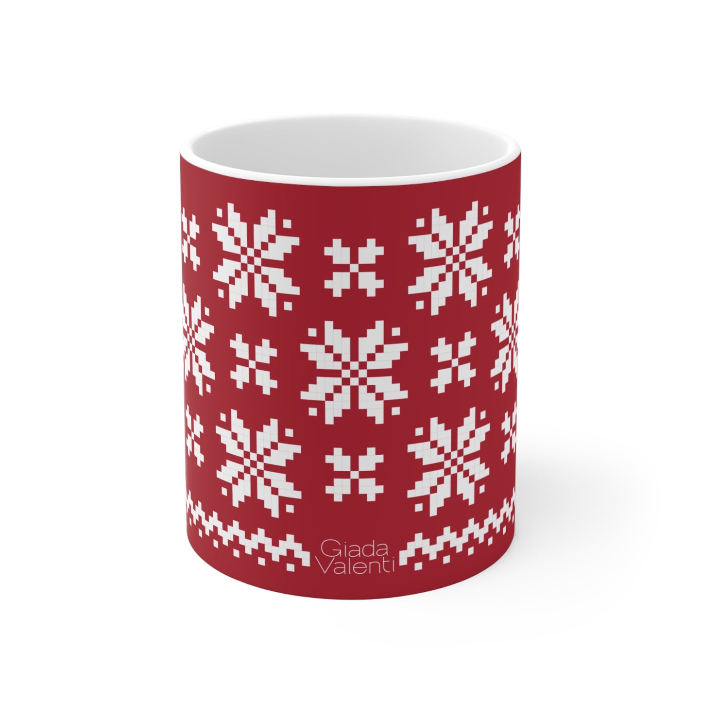 Jacquard Snowflake Mug with exclusive Italian design print (11oz) | Red | Giada Valenti Collection